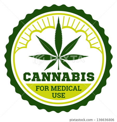 Cannabis medical herb logo. Green leaves weed Cannabis medical herb logo. Green leaves weed 136636806