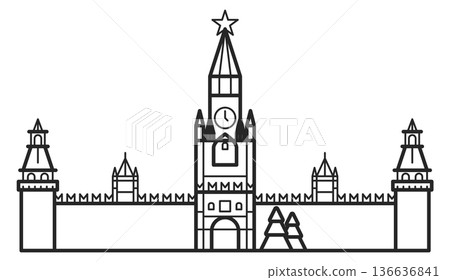 Kremlin line icon. Red square travel landmark Kremlin line icon. Red square travel landmark 136636841