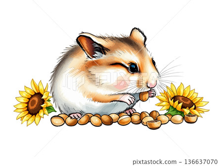 Watercolor vector illustration of a cute little hamster. 136637070