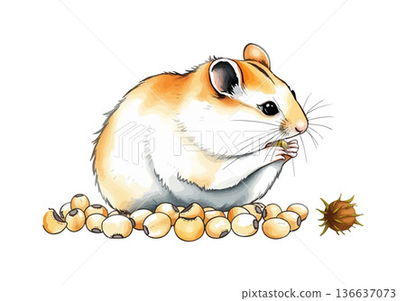Watercolor vector illustration of a cute little hamster. 136637073