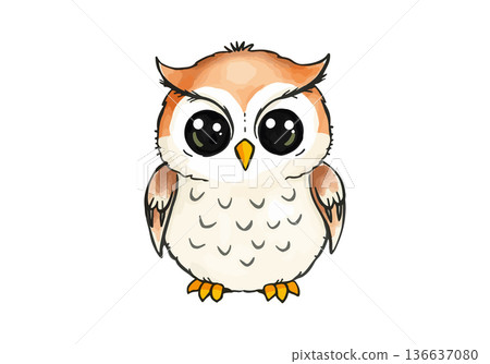 Watercolor vector illustration of a cute little owl. 136637080