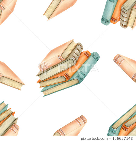 Stack of books an old cover, yellowed pages. Set of literature, pile of textbook for education. Encyclopaedia bestseller. Watercolor illustration in vintage style. Clipart for back to school design Stack of books an old cover, yellowed pages. Set of literature, pile of textbook for education. Encyclopaedia bestseller. Watercolor illustration in vintage style. Clipart for back to school design 136637148