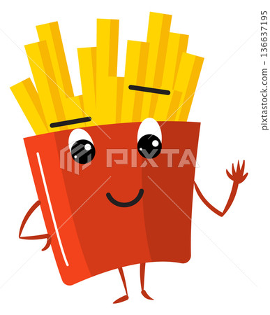 French fries cartoon mascot. Fast food roasting character French fries cartoon mascot. Fast food roasting character 136637195