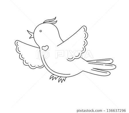 Cute little bird, simple minimalist whimsical outline hand drawn illustration, kids style image for seasonal design, celebration events decor Cute little bird, simple minimalist whimsical outline hand drawn illustration, kids style image for seasonal design, celebration events decor 136637296