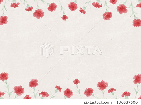 紅色康乃馨花框,橫向,紙質背景,水彩風格 紅色康乃馨花框,橫向,紙質背景,水彩風格 136637500