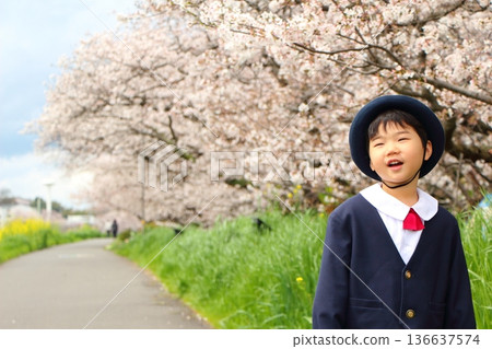 Infant wearing kindergarten uniform, entrance ceremony, graduation ceremony 136637574