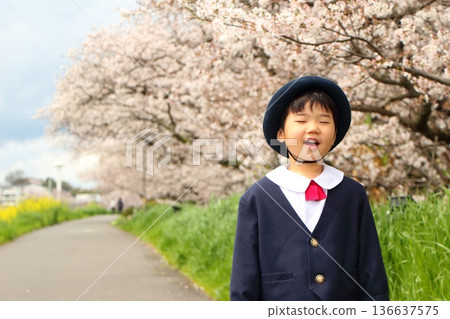 嬰兒穿著幼兒園制服、入學儀式、畢業典禮 嬰兒穿著幼兒園制服、入學儀式、畢業典禮 136637575