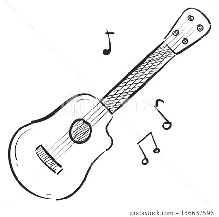 Guitar playing music doodle. Acoustic classic instrument Guitar playing music doodle. Acoustic classic instrument 136637596