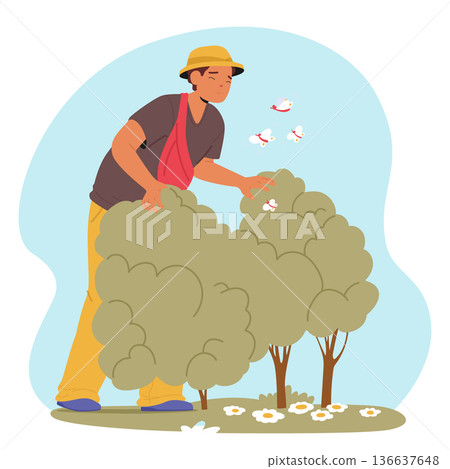Man valuing privacy prioritizing personal space and time to connect with nature isolated on white 136637648