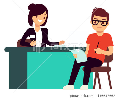 Financial consultant service. Bank manager talk with client 136637662