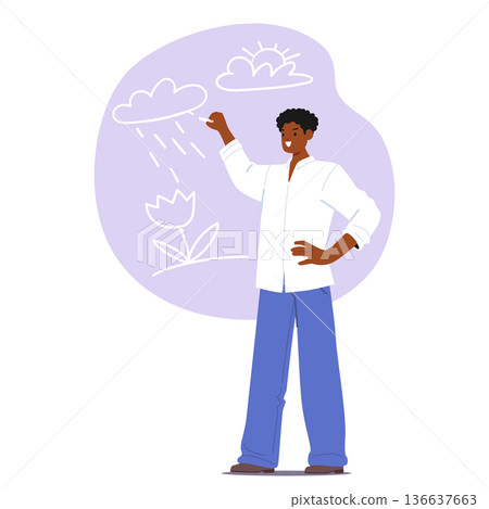 Man character with visual mindset type processes information through imagery and visualization 136637663