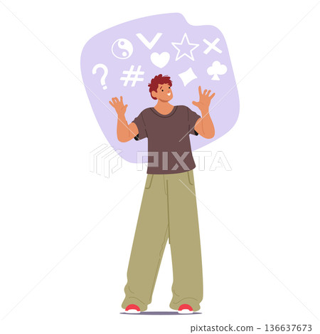 Man with symbolic mindset type interpreting world through signs, metaphors and figurative meanings 136637673