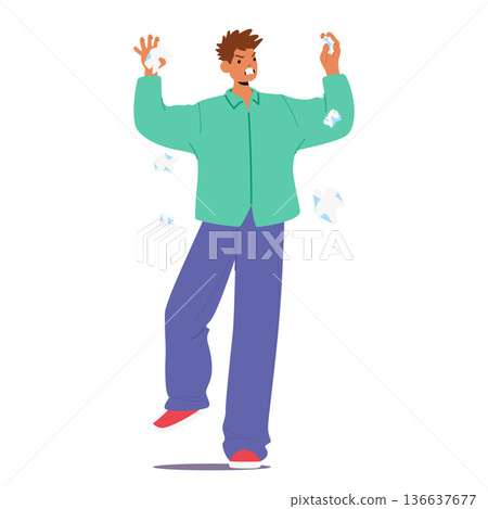 Man with choleric temperament showing aggressive behavior and anger isolated on white background 136637677