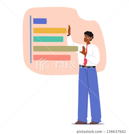 Man character with analytical mindset type focused on thinking in comprehensive graphs and charts 136637682