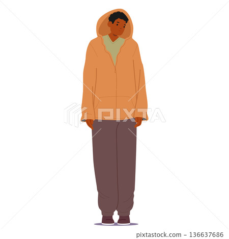 Male character with phlegmatic temperament looking sad exhibiting low-energy, passive traits Male character with phlegmatic temperament looking sad exhibiting low-energy, passive traits 136637686