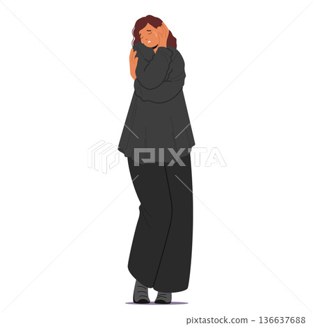Sad female crying embodying sensitive and deeply reflective traits of melancholic temperament Sad female crying embodying sensitive and deeply reflective traits of melancholic temperament 136637688