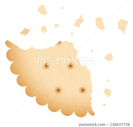 Crumbled cookie piece. Crispy biscuit realistic surface Crumbled cookie piece. Crispy biscuit realistic surface 136637736