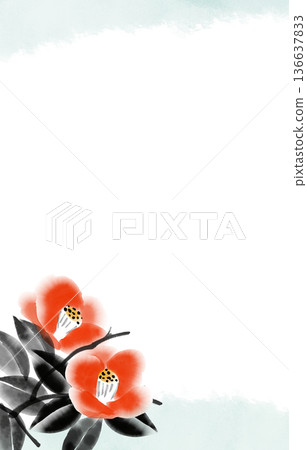 Japanese-style ink painting camellia template | Brush-drawn botanical background and design material Japanese-style ink painting camellia template | Brush-drawn botanical background and design material 136637833