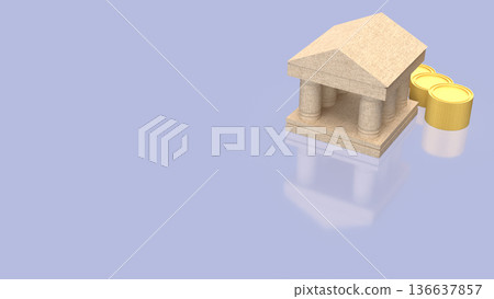 Classical Stone Bank with Golden Coins Concept 3d render. 136637857