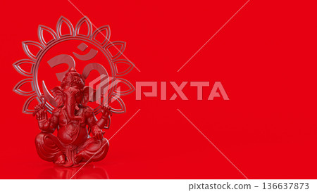 Red Ganesha with Om Symbol Background 3d render 136637873