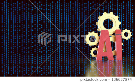 Artificial Intelligence Gears with Binary Code 3d render. 136637874
