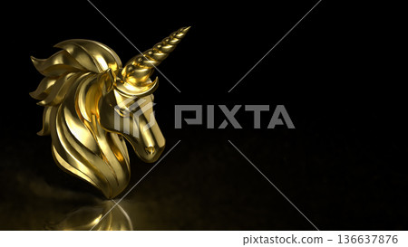 Golden Unicorn Symbol Of Vision And Exclusive Power 3d render. 136637876