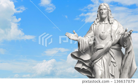 Sacred Heart Jesus Statue Against Blue Sky 3d render. 136637879
