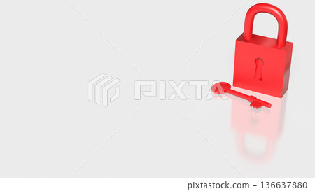Red Padlock and Key Security Protection Concept 3d render. Red Padlock and Key Security Protection Concept 3d render. 136637880