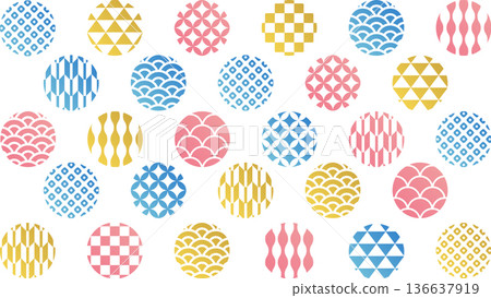 日式背景/彩色圓形日式圖案 136637919