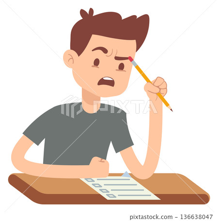Stressful student on exam. Cartoon teenager school test illustration 136638047