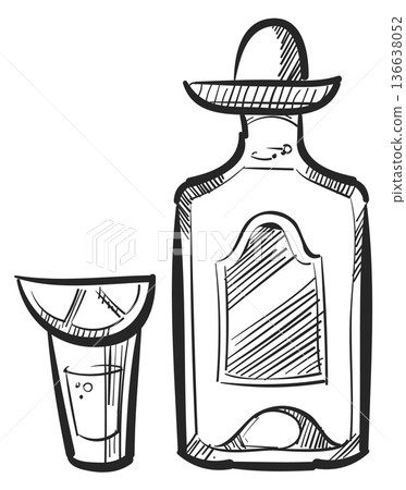 Tequila hand drawn icon. Alcohol glass sketch Tequila hand drawn icon. Alcohol glass sketch 136638052