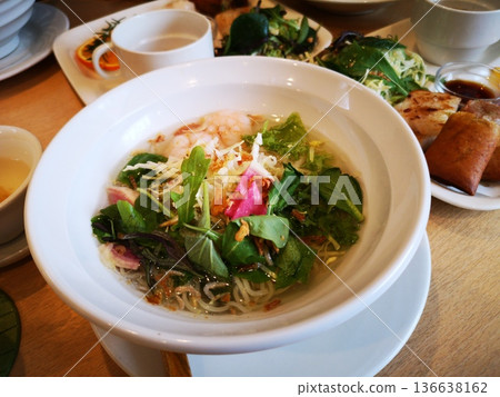 Lunch plate and shrimp soup ramen Lunch plate and shrimp soup ramen 136638162