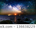A night at Cape Erimo, where the moon rises and the Milky Way shines. Starry sky scenery in Hokkaido. 136638229