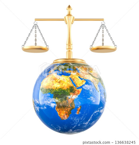 International justice day or Social justice day concept with scales of law on globe, 3D rendering International justice day or Social justice day concept with scales of law on globe, 3D rendering 136638245