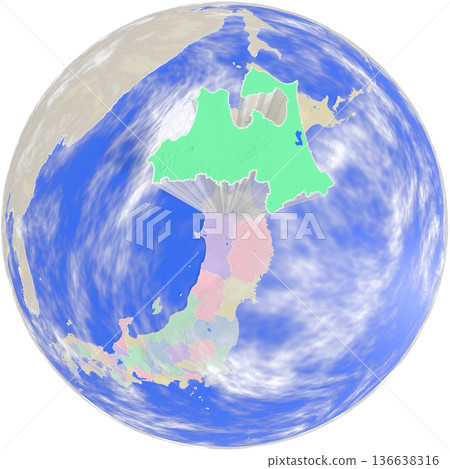 A planet-like map of Aomori Prefecture seen from above A planet-like map of Aomori Prefecture seen from above 136638316