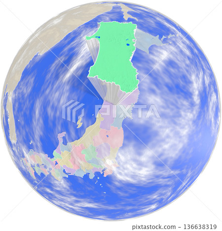 A planet-like map of Akita Prefecture seen from above the Earth 136638319