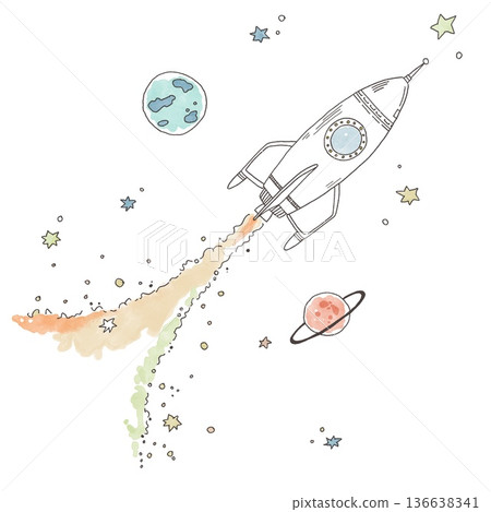 火箭在太空中飛行 火箭在太空中飛行 136638341