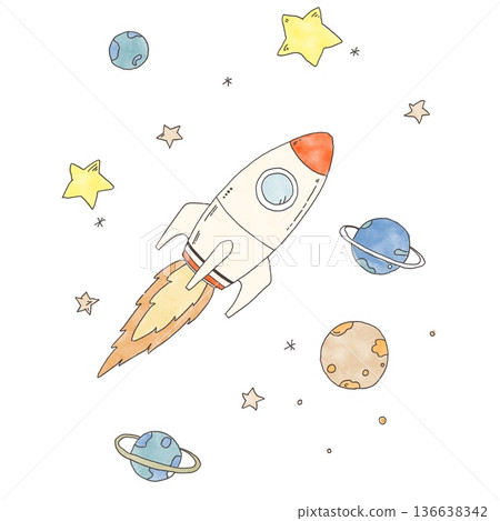火箭在太空中飛行 136638342