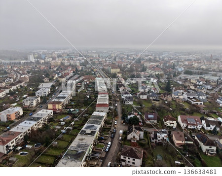 Cityscape Overview Now, Suburban Street Scene Observed, Overview Of Neighborhood Streets And Homes Cityscape Overview Now, Suburban Street Scene Observed, Overview Of Neighborhood Streets And Homes 136638481