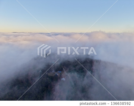 Misty Morning Over Village Landscape, Village Skyline Revealed Through Morning Fog And Gentle Light 136638592