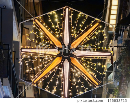 Vintage Street Sign, Decagonal Starshaped Lamp Above Alley Emitting Warm Yellow Light With Vintage City Charm 136638713