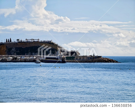 Beachside Walkway With Sightseeing Scenes, Sunny Coastal Promenade Filled With Visitors And Scenic Views Beachside Walkway With Sightseeing Scenes, Sunny Coastal Promenade Filled With Visitors And Scenic Views 136638856