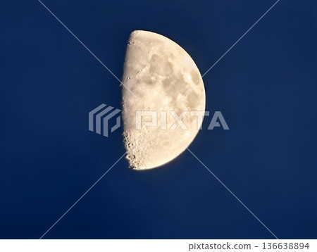 Moon Within Night, Dusk Sky Hosts Radiant Moon With Textured Surface Details And Atmospheric Contrast 136638894