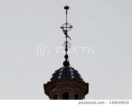 Restoration Technician Observes Atop Ornate Ceramic Cupola Amid Peaceful Dusk Ambiance In City Skyline Restoration Technician Observes Atop Ornate Ceramic Cupola Amid Peaceful Dusk Ambiance In City Skyline 136639028