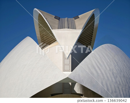 Detailed View Of Sculptural Concrete Elements Forming Rhythmic Patterns Under Clear Blue Sky Detailed View Of Sculptural Concrete Elements Forming Rhythmic Patterns Under Clear Blue Sky 136639042