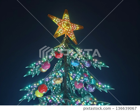 Luxurious Evening Holiday Scene Featuring Illuminated Tree And Scenic City Skyline Background Luxurious Evening Holiday Scene Featuring Illuminated Tree And Scenic City Skyline Background 136639067