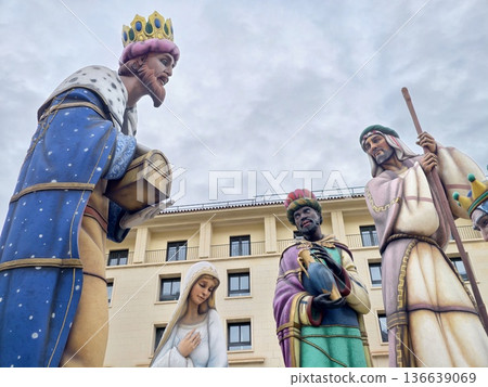 Decorative Statues Of Three Wise Men, Public Display Featuring Wise Men Statues With Ornaments And Robes 136639069