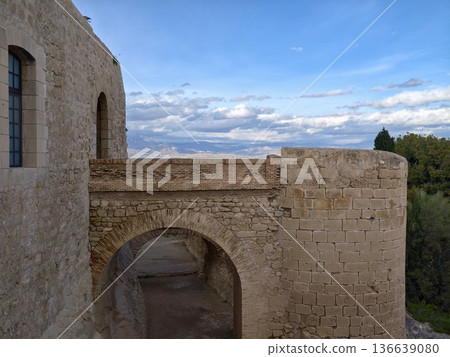 Delicately Built Castle Corridor Showcasing Vaulted Windows And Layered Scenic Backgrounds 136639080