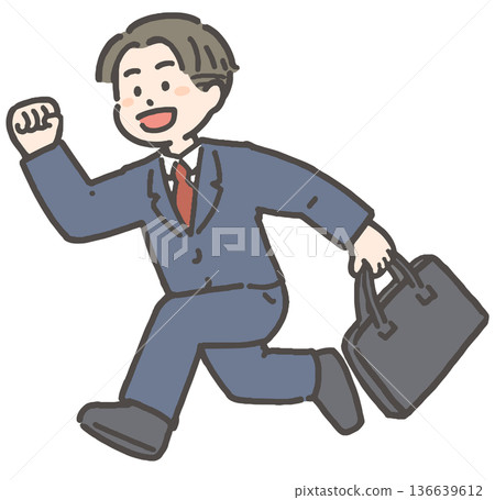 年輕的商人微笑著奔跑。 年輕的商人微笑著奔跑。 136639612