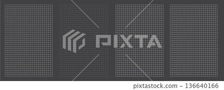 Technical blueprint grid pack on dark grey background. Four coordinated patterns support engineering drawings, Technical blueprint grid pack on dark grey background. Four coordinated patterns support engineering drawings, 136640166